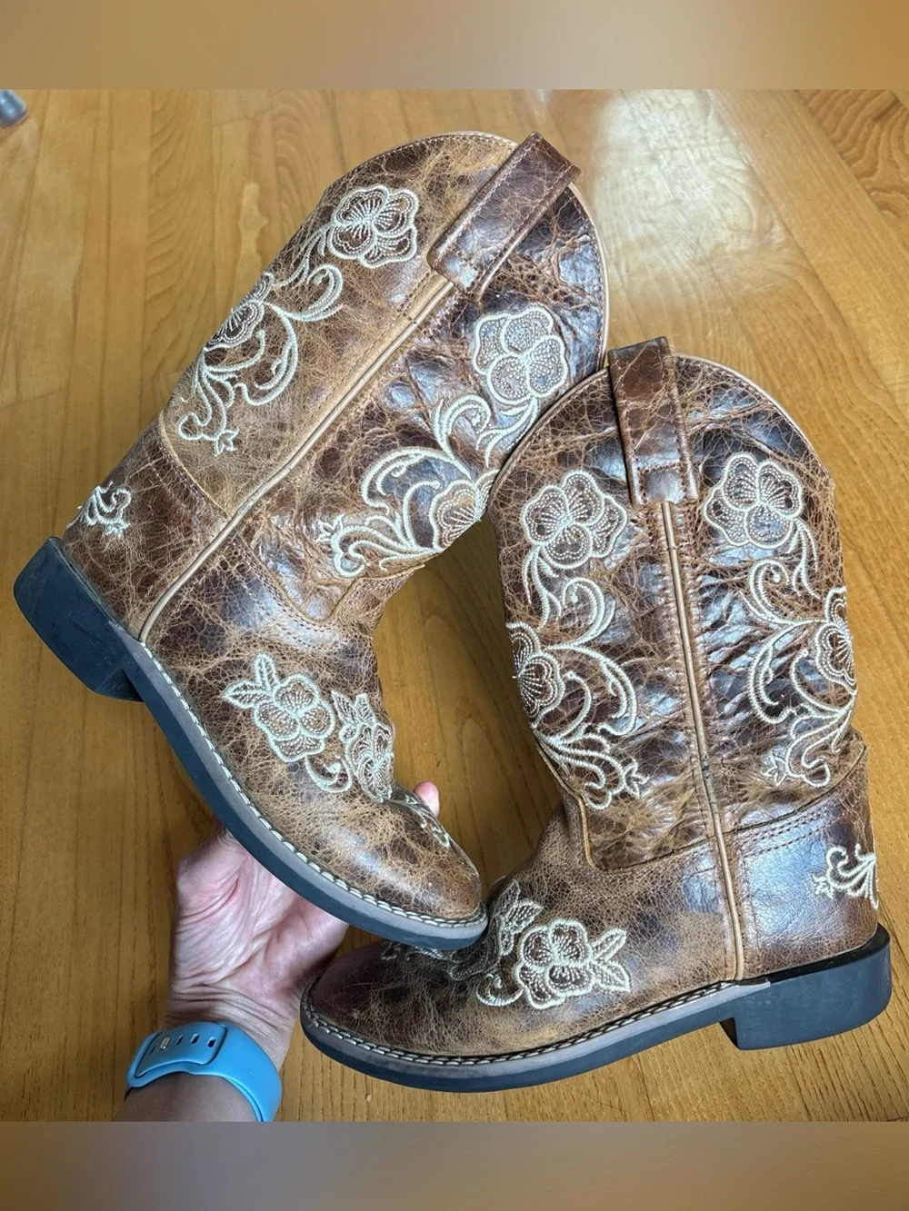 Shyanne Girls Boots Little Lasy Floral Embroidered Western Brown Youth Kid Sz 1D